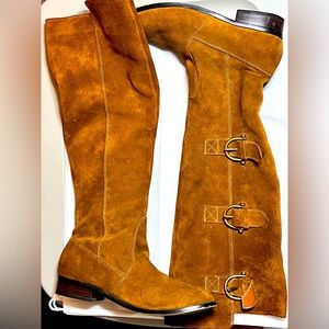 Knee high chocolate brown faux suede boots women’s size 8.5
